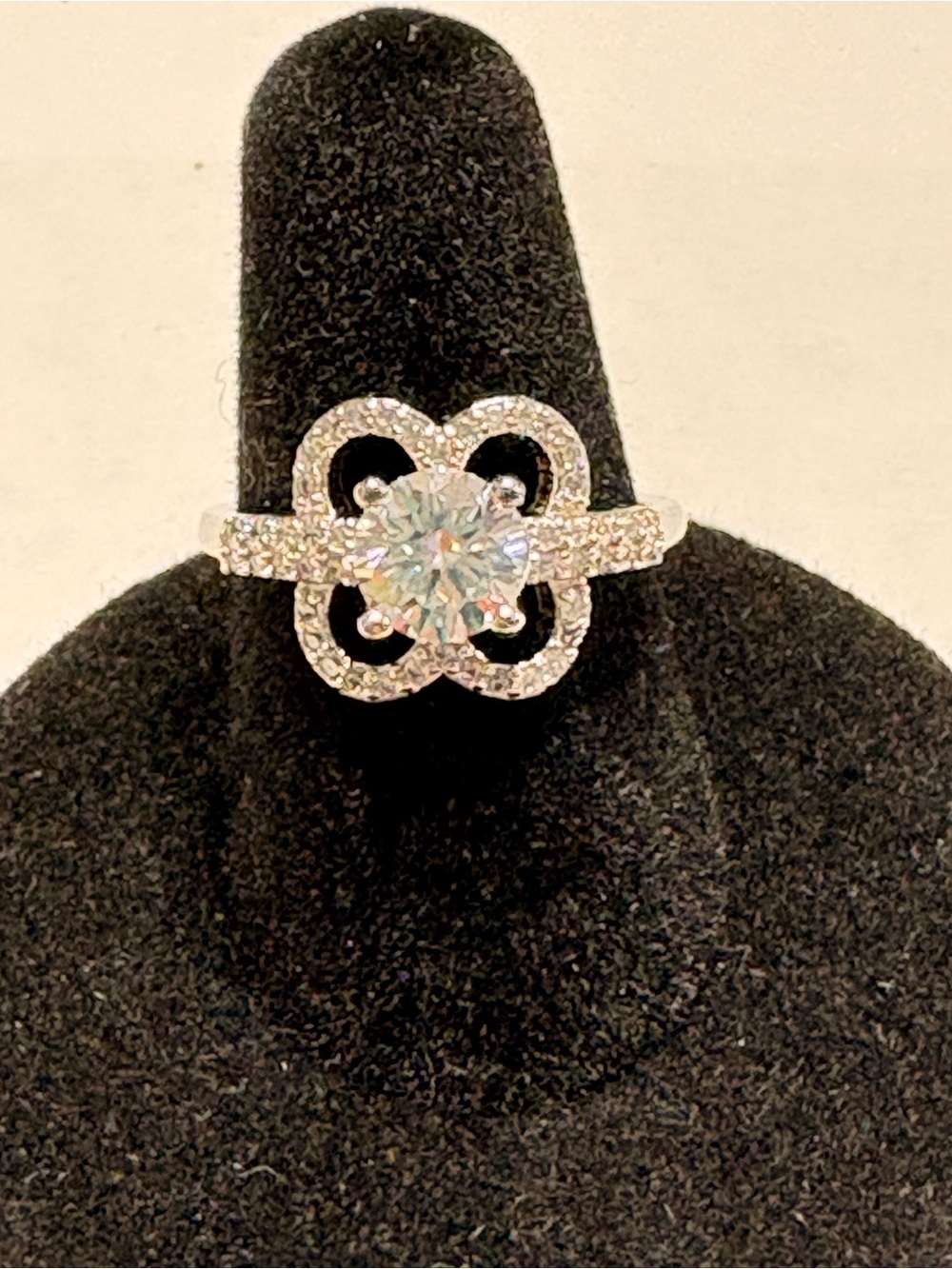 Sterling Silver Moissanite Floral Halo Ring - White